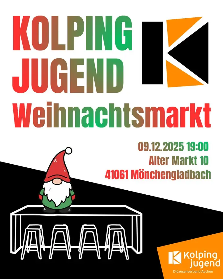 Der Kolpingjugend Stammtisch in Weihnachtsmarkt-Edition! Wir treffen uns am 9.12.25 um 19 Uhr am Kolpinghaus Möncheng…